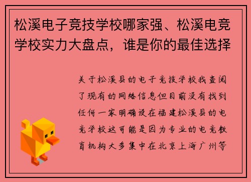 松溪电子竞技学校哪家强、松溪电竞学校实力大盘点，谁是你的最佳选择？