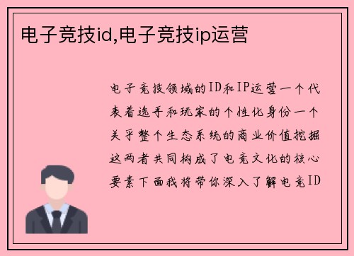 电子竞技id,电子竞技ip运营